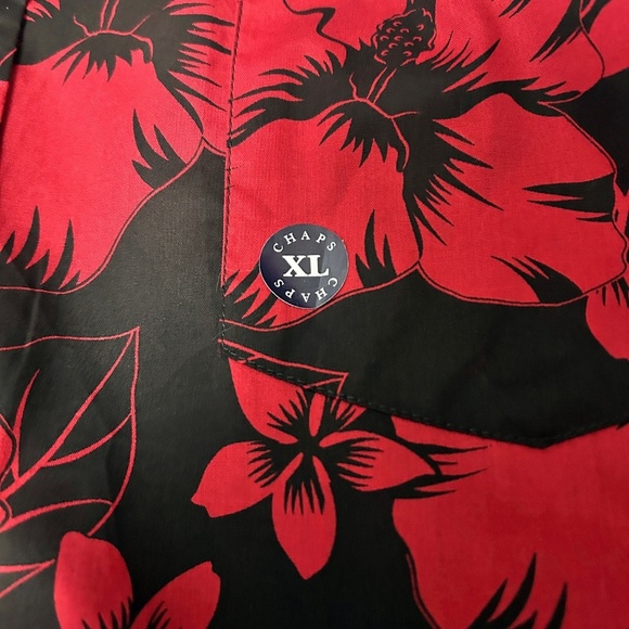 Chaps Easy Care Shirt Floral Hibiscus Tiki Hawaiian Button Front w/ Placket NWOT - Picture 11 of 16